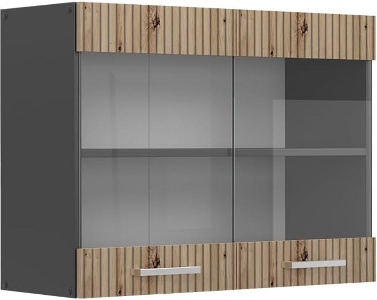 Keukenkast Glas "R-Line" Ambachtelijk Eiken/Antraciet 80 cm