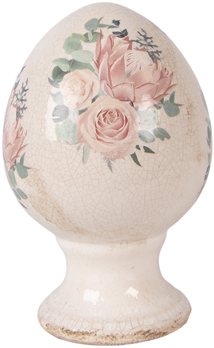 Clayre & Eef Decoratie Beeld Ei Ø 9x14 cm Beige Keramiek