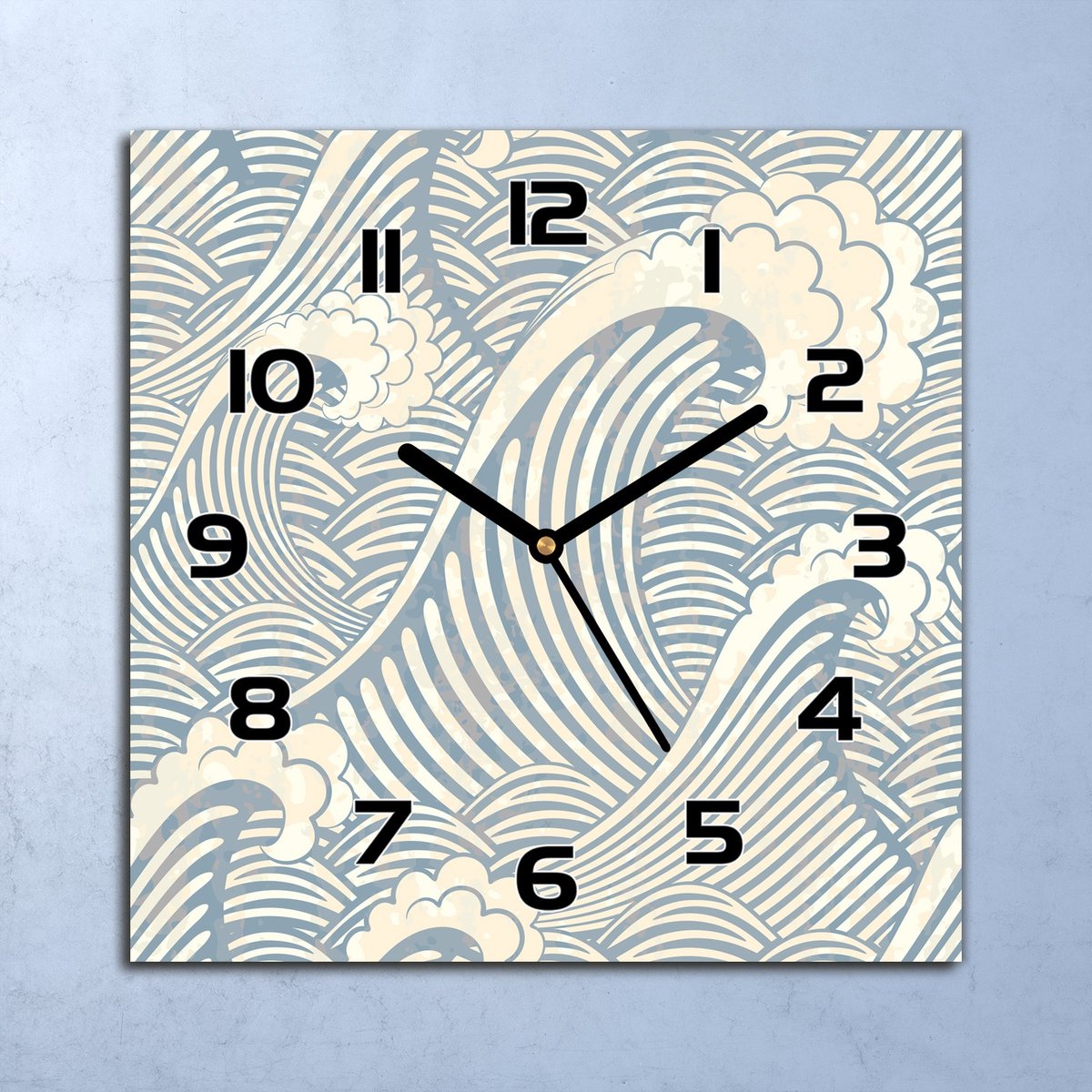 Coloray Wandklok - Golven en wolken Glazen Klok - 30x30 cm - Lichtblauw Wandklok - Wandklok Vierkant - Wandklok Industrieel - Wandklok Keuken - Stille Wandklok