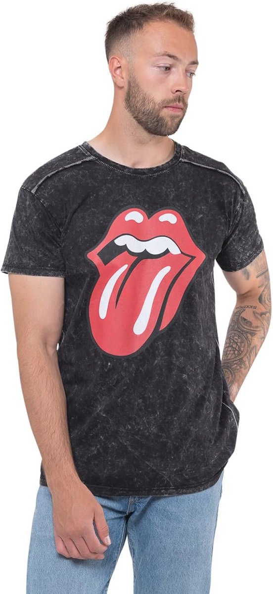 Mannen T-shirt met Klassiek Tong Logo - Zwart - Snow Wash