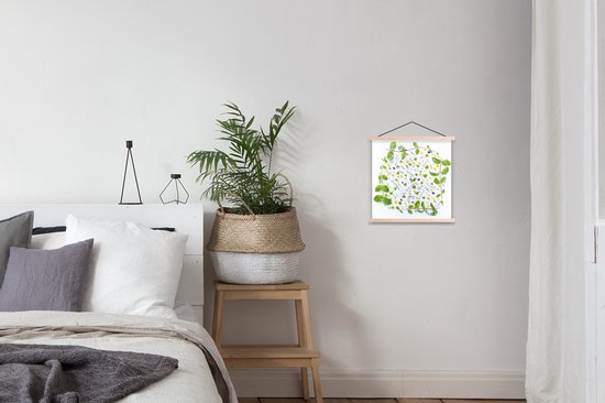 Fleurs et feuilles botaniques typiques sur fond gris affiche scolaire lattes plates vierges 40x40 cm - Tirage photo sur affiche textielposter (décoration murale salon / chambre)