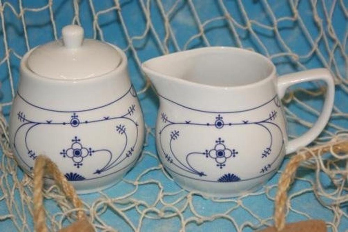 Melk- en Zuckerset Porselein Indisch Blauw