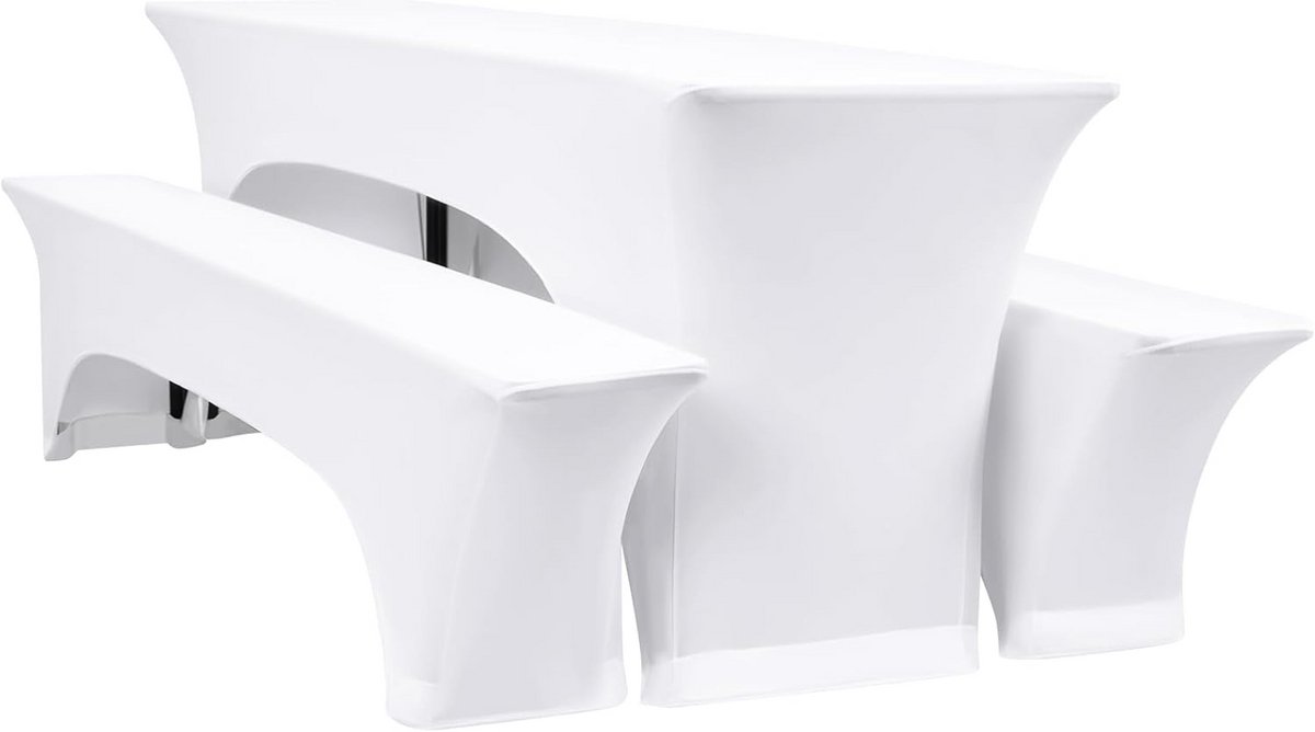 Witte Bierbankhoezen en Tafelkleden Set voor Biertent - 220x70x70 cm