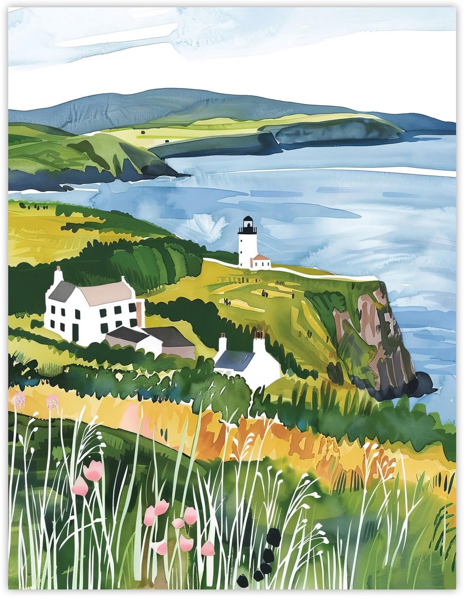 Unyqoos Grote Schotse Vuurtoren Kunstposter voor Woonkamer op Luxe Papier meerdere