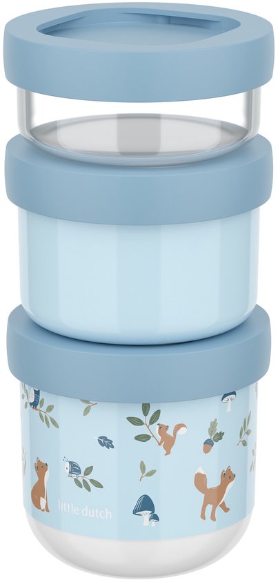 Boîtes empilables bleu clair avec imprimé Forest Friends de Little Dutch. Rapaces, hiboux, écureuils et champignons.