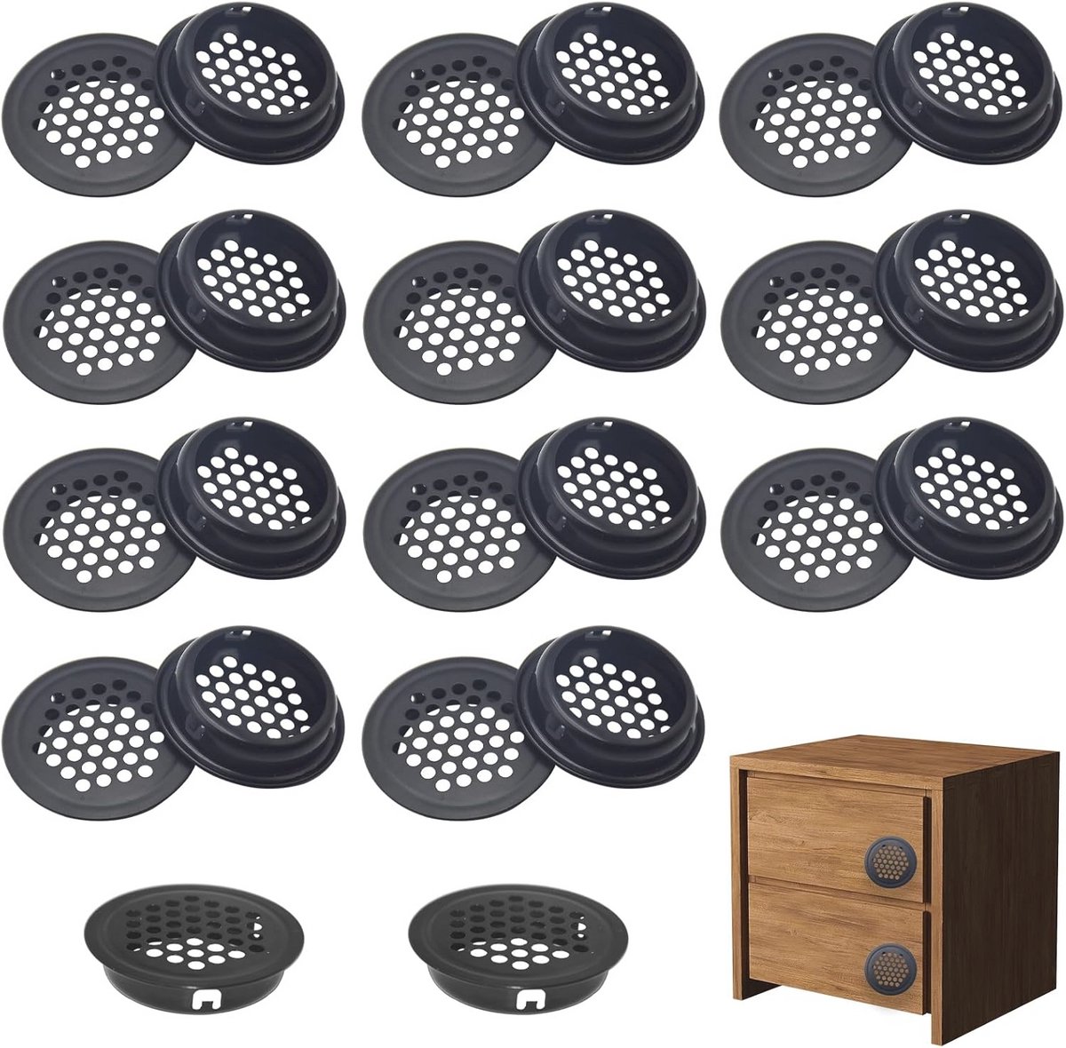 Rond Ventilatierooster 35 mm - 24 Stuks Zwart Roestvrij Staal voor Keuken en Badkamer