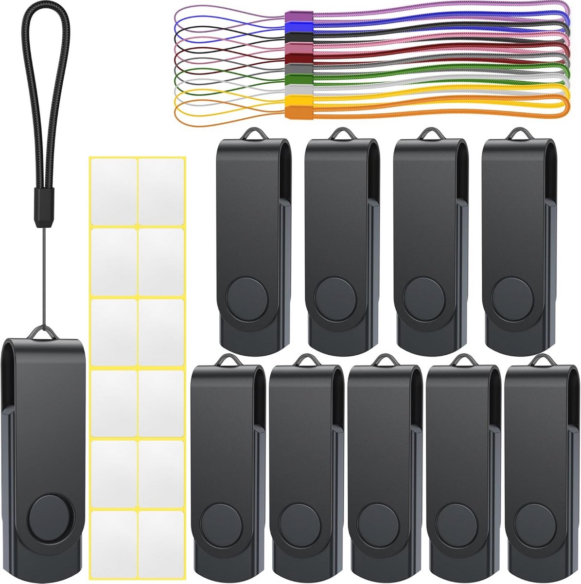 USB 2.0 Flash Drive 1 GB - Pack van 10 Stuks - Zwart