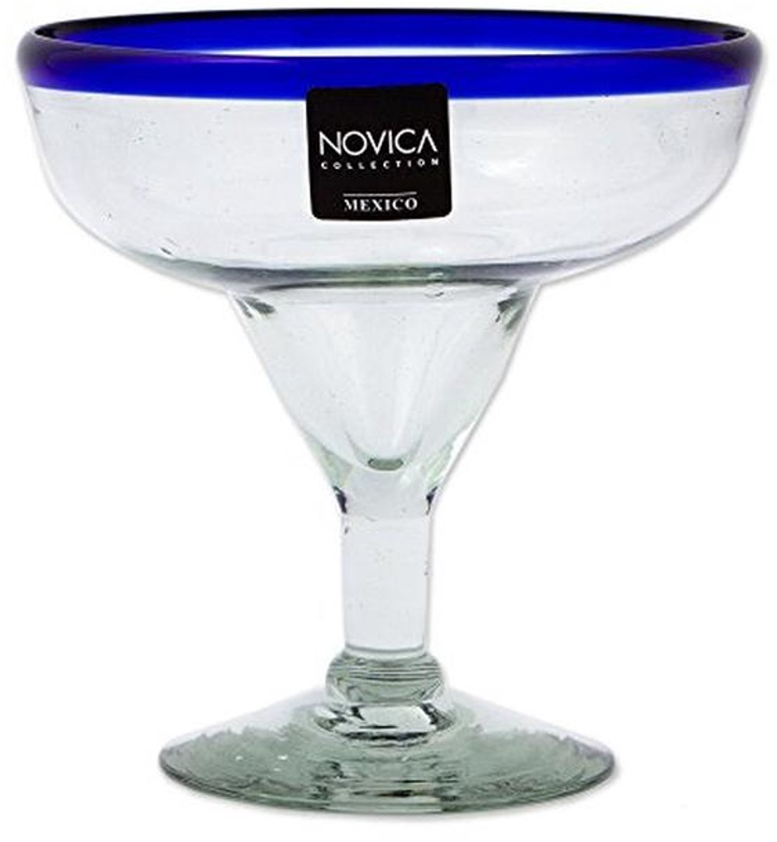 Handgeblazen margarita glazen met kobaltblauwe rand - Set van 4
