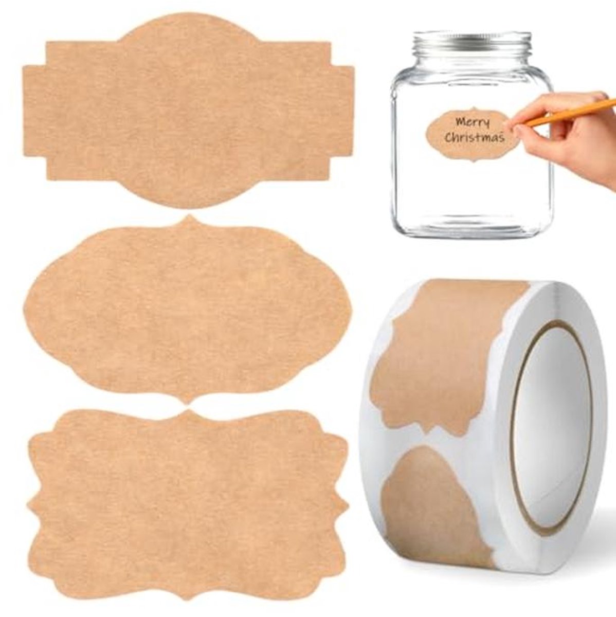 Kraft Etiketten - 300 Stuks Zelfklevend voor Cadeau- en Jamverpakkingen