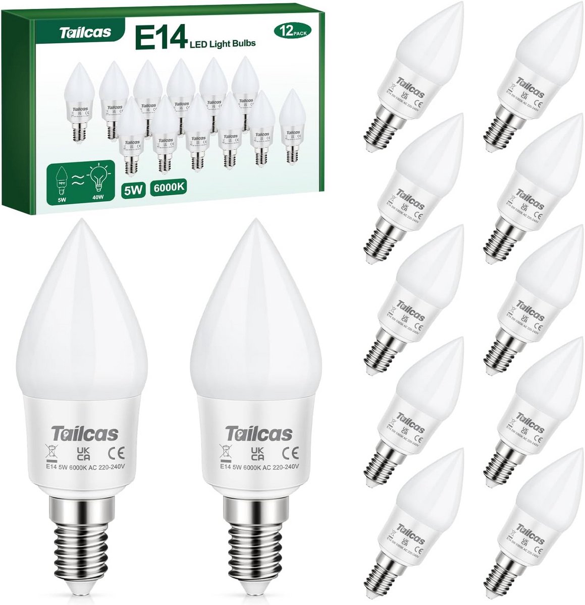 E14 Ledlampen 5W Koudwit 6000K - 40W Vergelijkbaar - 450 Lumen - Set van 12