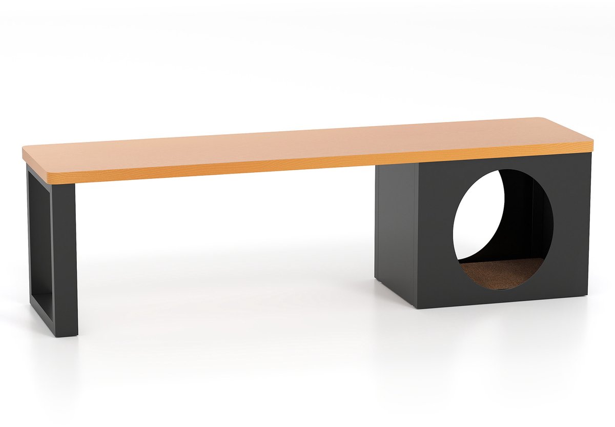 COSTWAY Tuinbank, metaal, weerbestendig, 3-zits zitbank met kattenhuis, balkonbank zonder rugleuning, metalen bank tot 450 kg belastbaar, terrasbank voor tuin, balkon, terras, 150 x 38 x 44 cm