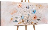Canvas schilderij panoramisch 115x50 handgeschilderd zonnige bloemen botanisch – YS-Art Gallery – Frisse wanddecoratie voor woonkamer – Modern schilderij voor hal