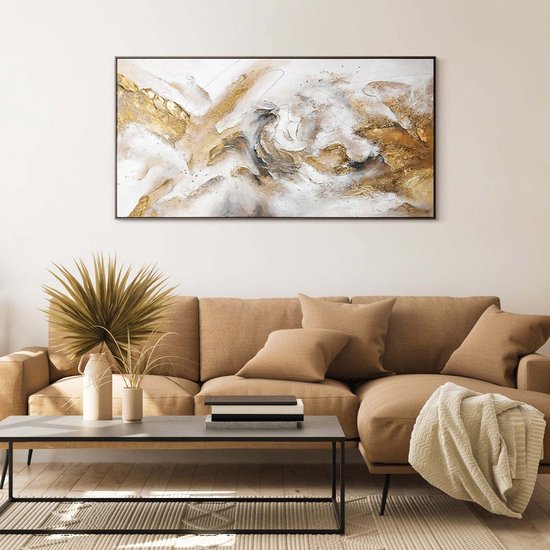YS Peinture - Tableau sur toile peint à la main 100x50 cm - Décoration murale Art moderne - Or - Abstrait - Décoration murale salon - Décoration chambre - Accessoires de chambre - Tableau art moderne - tableaux abstraits sur toile Gris 100x50