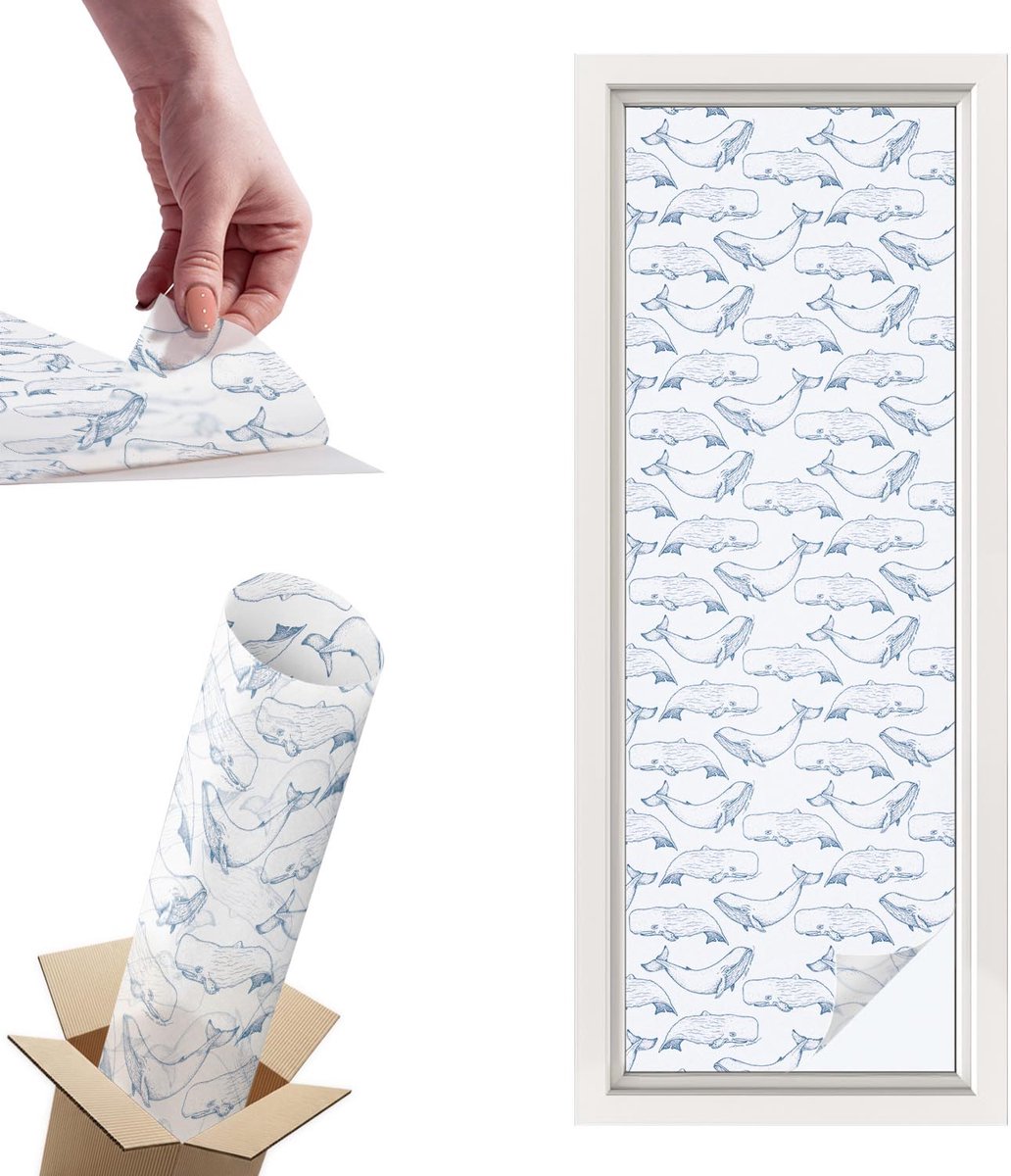 TULUP Raamfolie Anti inkijk - Inspiratie uit de zee Privacy Folie Raam - 50x146 cm - Wit Anti inkijk Folie - Raamfolie Tegen inkijk Glas in Lood - Voor de badkamer, slaapkamer, hal - Raamfolie Zonwering Wit - Inspiratie uit de zee