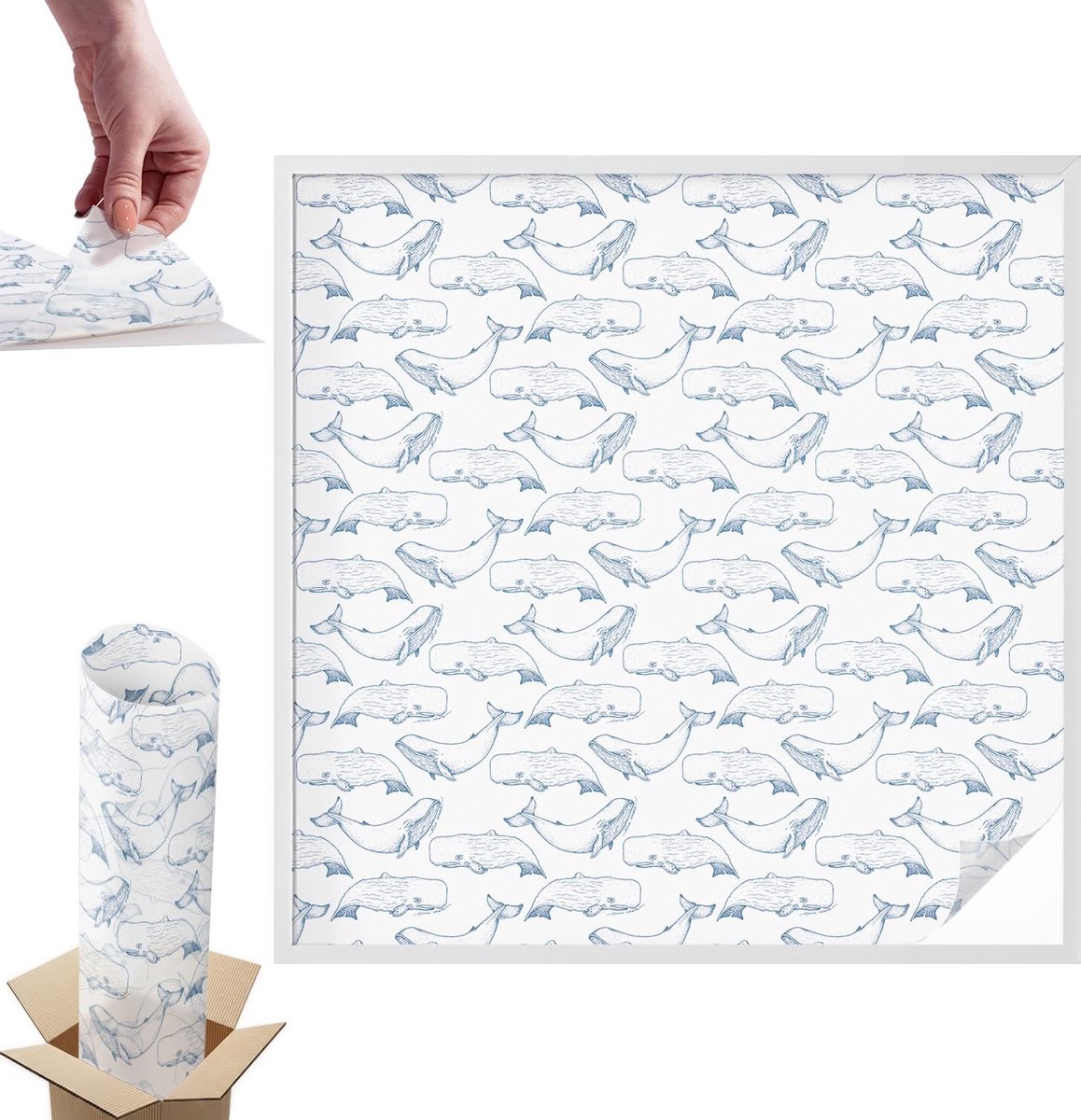 Tulup Raamfolie Anti inkijk - Inspiratie uit de zee Anti inkijk Raamfolie - 100x100 cm - Wit Raamfolie Tegen inkijk - Zelfklevende Anti inkijk Folie Glas in Lood - Voor de badkamer, slaapkamer, hal - Zonwerende Raamfolie Glas in Lood