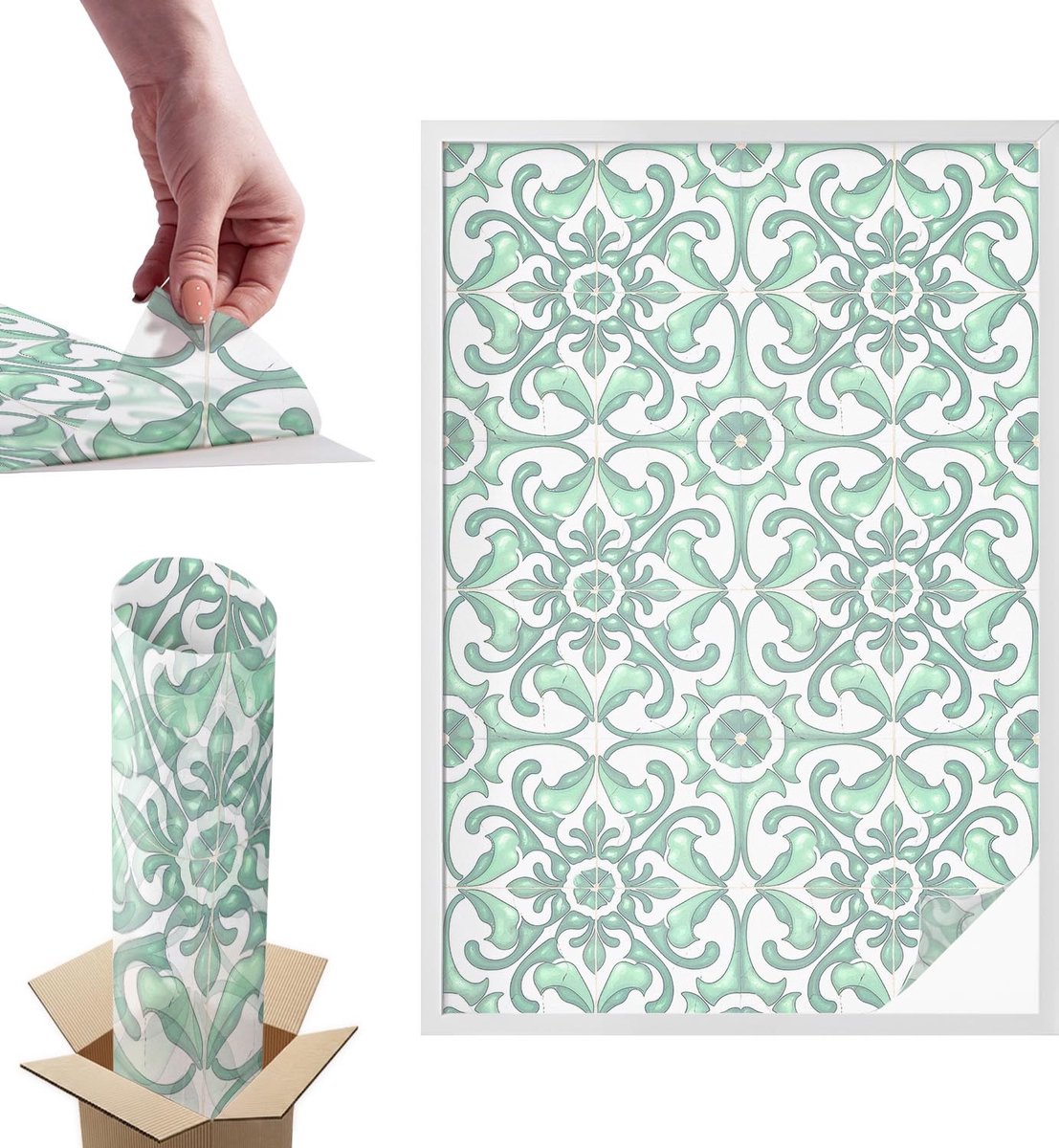 TULUP Raamfolie Anti inkijk - Groene symmetrie Anti inkijk Raamfolie - 100x146 cm - Groente Raamfolie Tegen inkijk - Zelfklevende Anti inkijk Folie Glas in Lood - Voor de badkamer, keuken en hal. - Zonwerende Raamfolie Glas in Lood Groente - Groene symmetrie