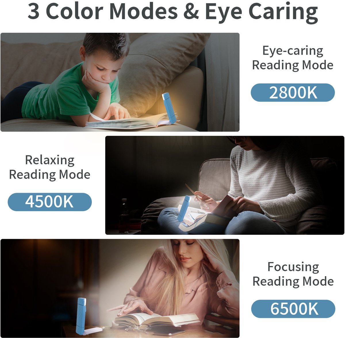 Leeslamp - Leeslampje - Boeklamp - Oplaadbaar leeslampje - USB - opvouwbare leeslamp - blauwlichtfilter - draagbaar studielampje - 500 mAh - wit — cadeau in Gadgets - foto 6