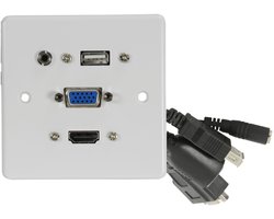AV:Link Multimedia-wandplaat met 4K HDMI-, VGA-, USB- en 3,5 mm audio-aansluitingen