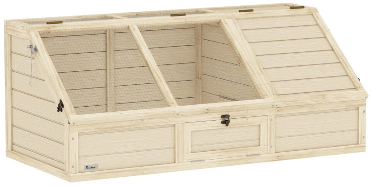 Merax Houten Schildpaddenhuis - Buitenverblijf met Openklapbare Daken - Bodemloos Design - Veilig Schildpaddenhok voor Buiten