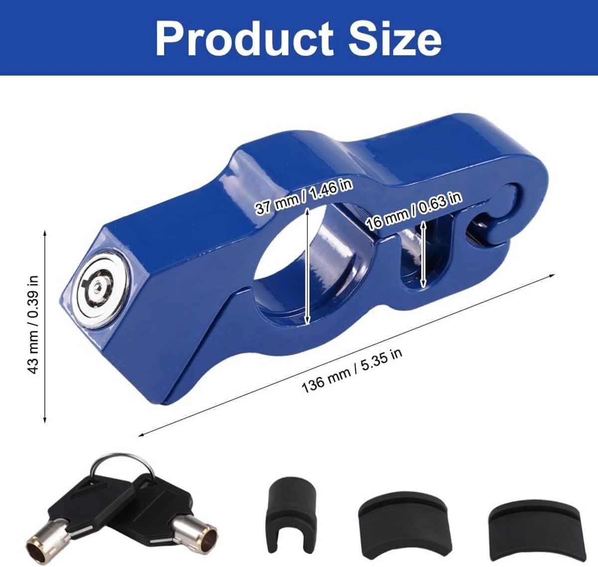 Robuste Motorfiets Slot - Aluminium Legering Remschijf Slot - Verstelbaar Motorhandvat Slot - Universeel E-Scooter Slot met 2 Sleutels voor Scooter Moped Fiets ATV's – foto 7