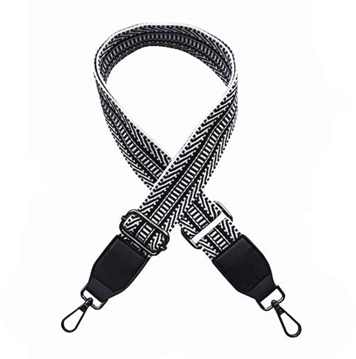 Verstelbare Schouderband met Strepen - 1,57" Breed, 30"-48,8" Lengte - Zwart Canvas voor Handtassen en Schoudertassen