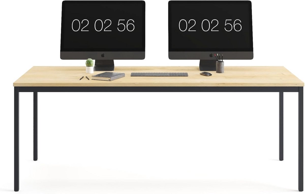 Stijlvol Bureau met Houten Blad en Metalen Poten - Multifunctioneel en Comfortabel