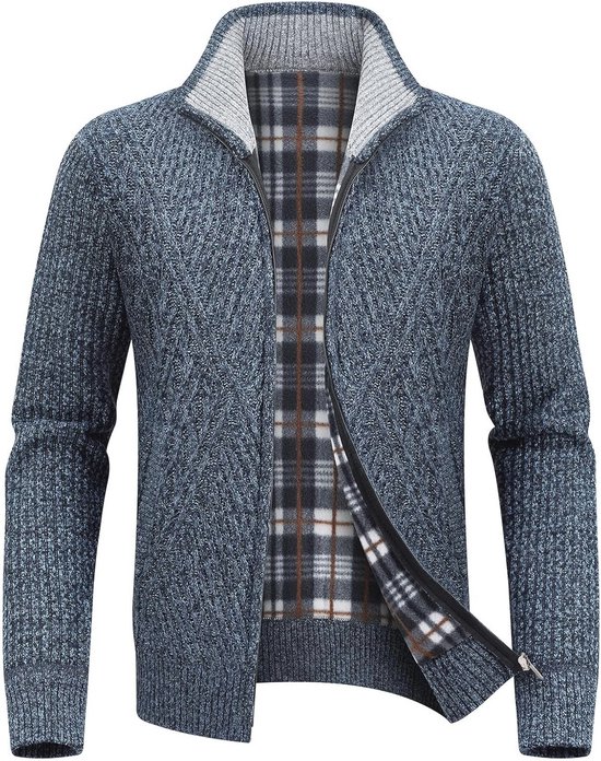Biutimarden Gebreid vest met fleece aan de binnenkant en ritssluiting, lange mouwen, winterjas en gebreide jas voor heren, Donkergrijs 8868