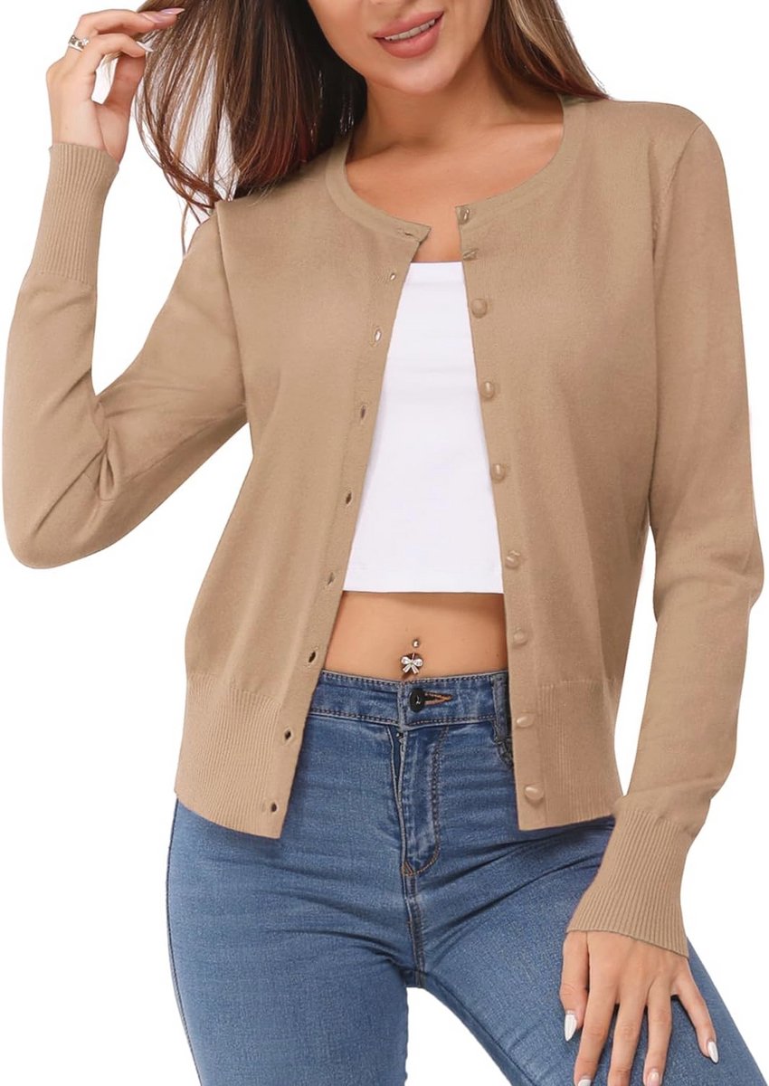 Lichtgewicht Cardigan Dames - Casual Lange Mouwen Ronde Hals Zachte Gebreide Trui