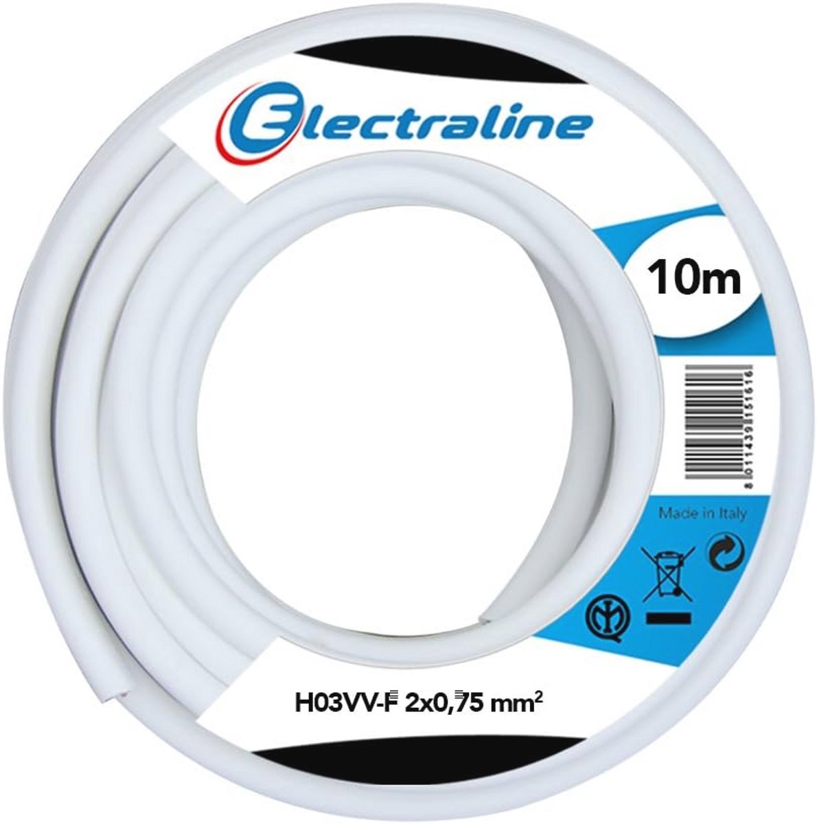 Kabelrol H03 VV-F - 2 x 0,75 mm² - 10 meter - Wit