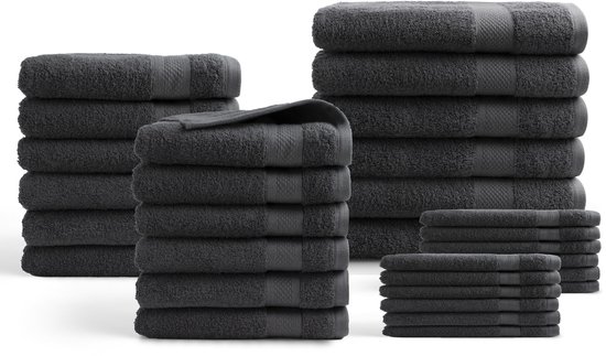 Handdoeken 30 delig set - Hotel Collectie - 100% katoen - antraciet