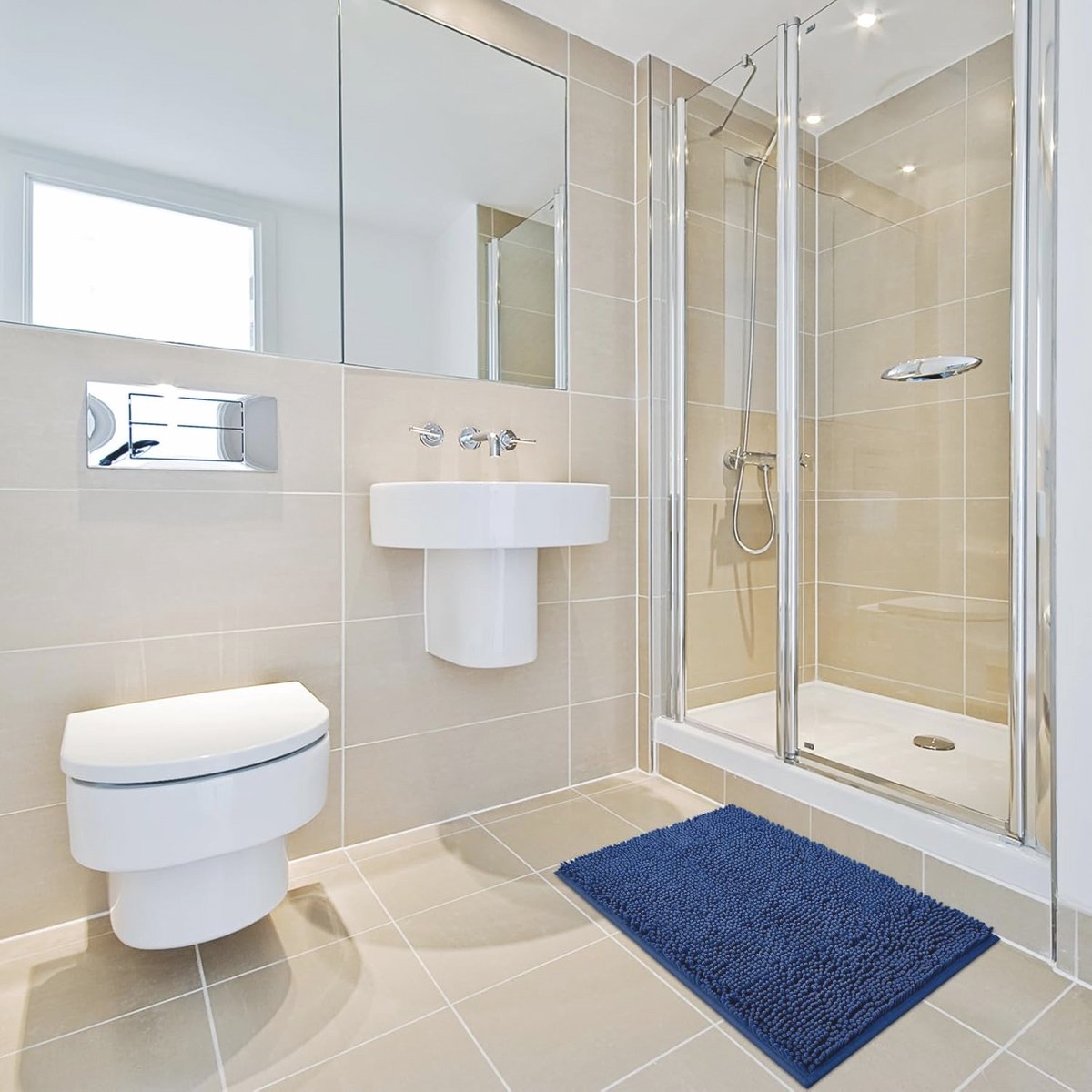 Hoogpolige antislip badmat 50 x 80 cm – machinewasbare en waterabsorberende badmat voor badkuip, douche en badkamer