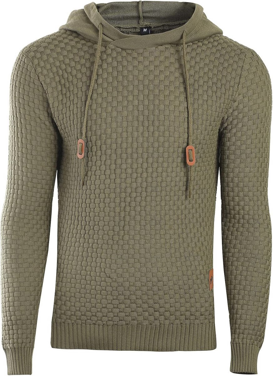Heren casual lange mouwen trui met capuchon en geruit jacquard ontwerp