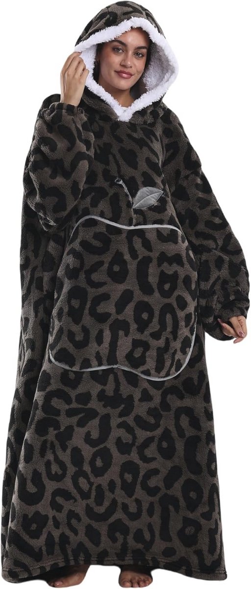 Extra lange oversized deken hoodie - draagbare fleece sweatshirt met capuchon voor volwassenen