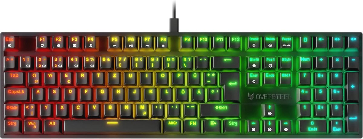 USB Gaming Toetsenbord met RGB Achtergrondverlichting en Mechanische Schakelaars - Duitse Lay-out voor PC/MAC/Android