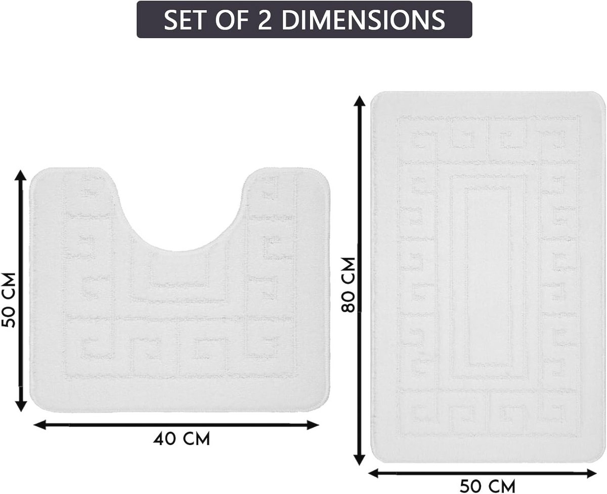Antislip Badmatset met Grieks Dessin - 2-delig - Wit