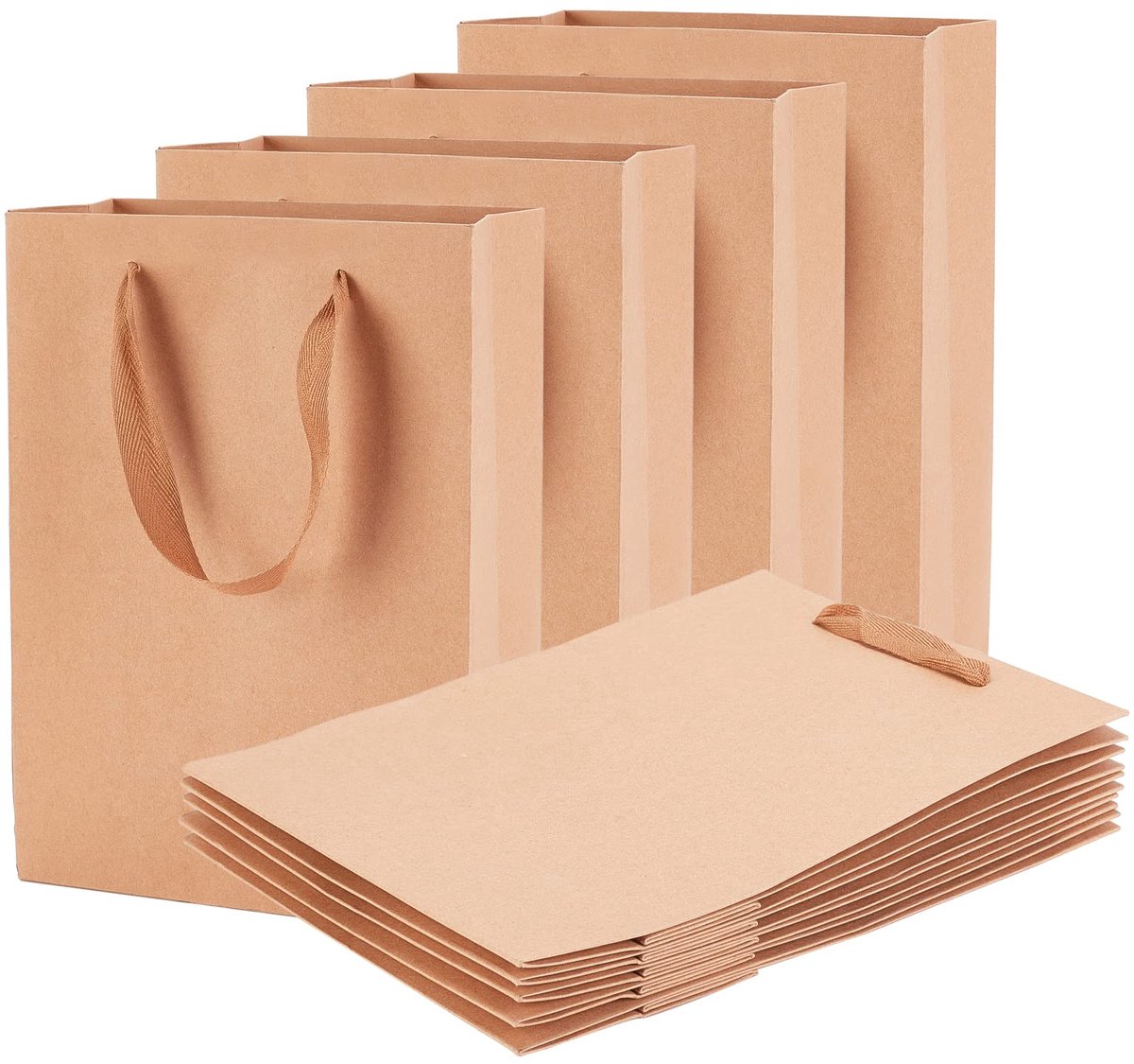 Verpakking van 10, 28 x 20 x 10 cm, papieren zakken, kraftpapier, bruin met zachte grip, voor feestgunsten