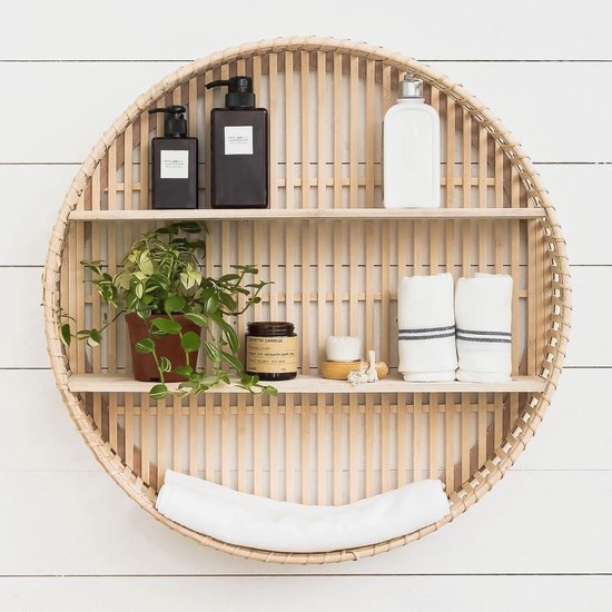 Muurplank Rond Sfeervolle Ronde Rieten Wandplank - 3 Tiers Boho Muurplank voor Home ...