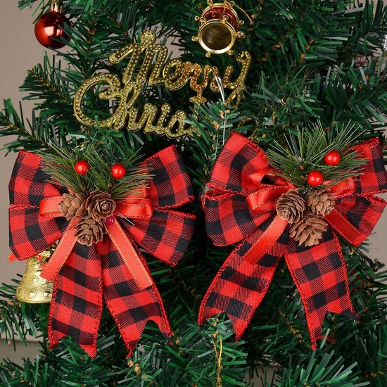 6 stks Kerst Rode Plaid Rijen Grote Rode Strikken Polyester Rode Linten ...