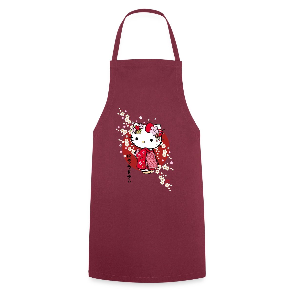 Hello Kitty In Een Rode Kimono En Kersenbloesems Keukenschort