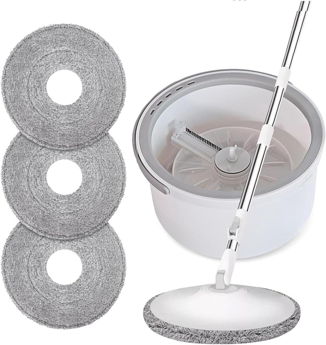 EGoods - Platte dweil- en emmerset met spinwringer en telescopisch handvat, microvezel spinvullingen, schoon en vuil water scheiden, spin&spoel&wringsysteem, dweil & emmer voor alle vloeren.