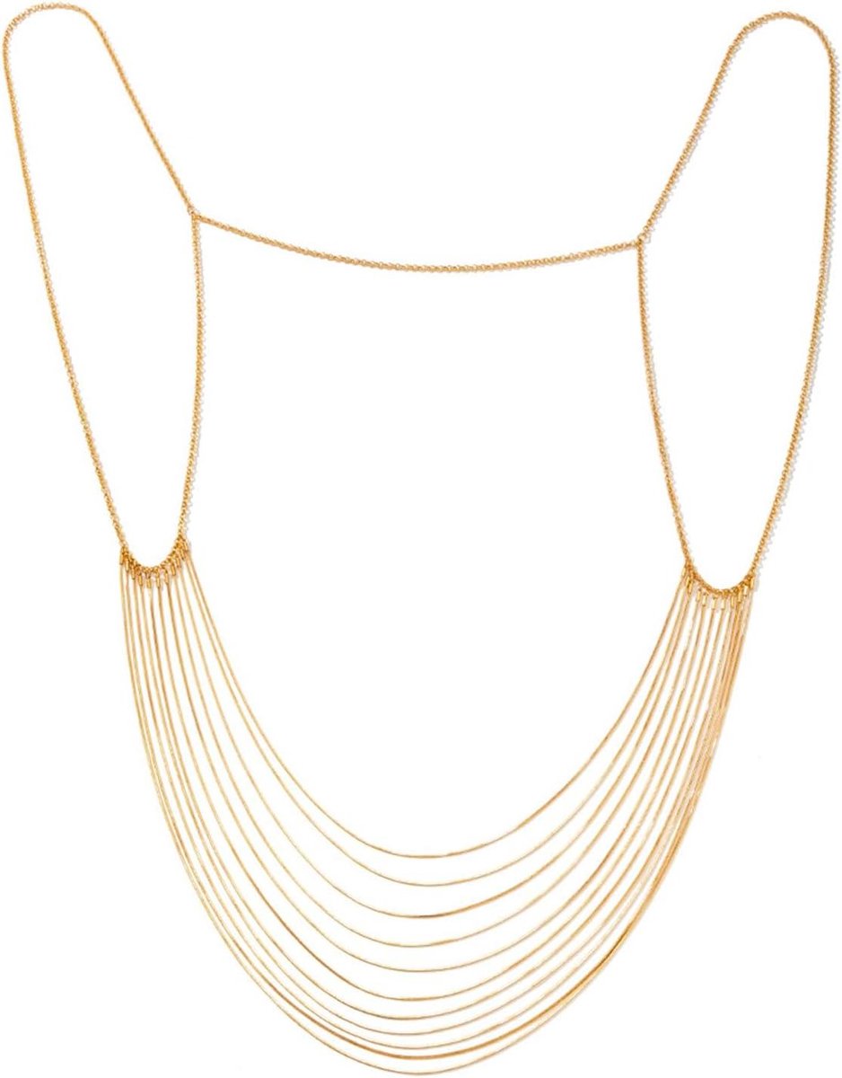 EGoods - Goudkleurige body chain met meerdere lagen voor bikini en strand, body jewellery, achtergrondketting