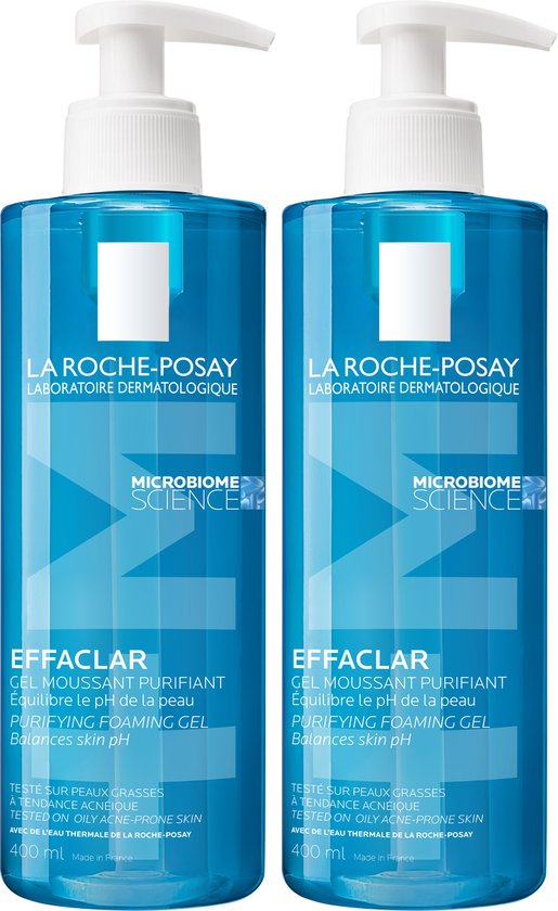 La Roche-Posay Effaclar Schuimende Reinigingsgel - Gezichtsreinigingsmiddel - voor een vette Huid met Neiging tot Acne - Voordeelbundel 2x 400ml