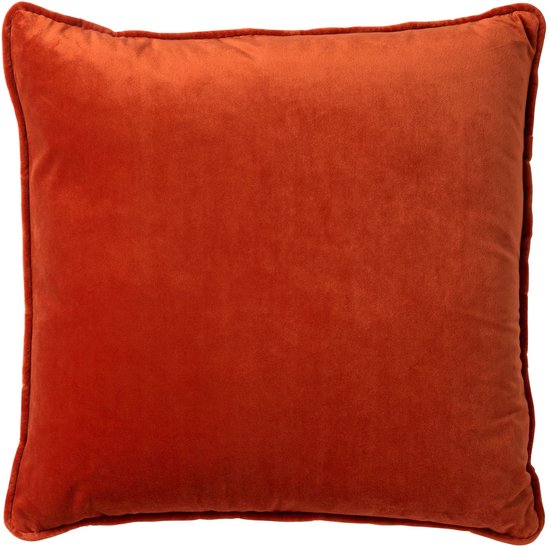 Oranje velours sierkussen van 45x45 cm met bies.