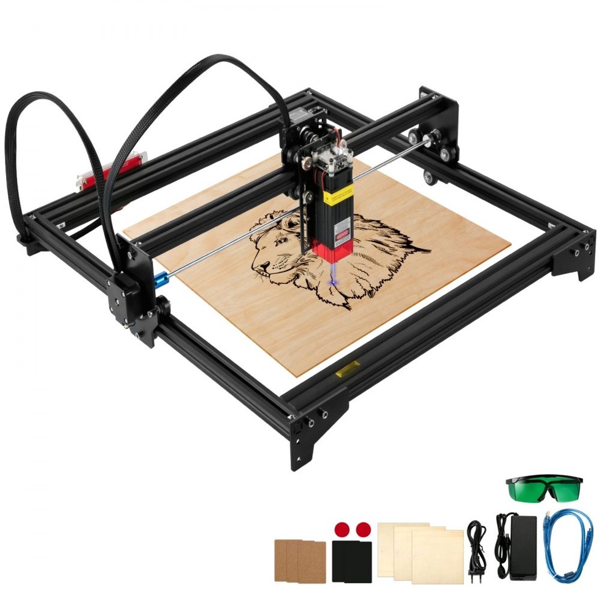 Lasergraveermachine - Lasersnijder en Graveerder - Werkgebied 410 x 400 mm - Diode 5,5 W 450 nm - Precisie 0,02 mm - Snelheid 6000 mm/min - Voor Hout, Metaal, Acryl