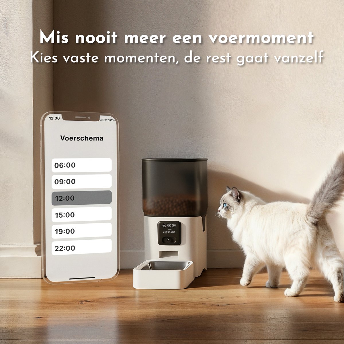 CatElite® - Automatische Voerbak Kat | Sync - 6L Voerdispenser RVS - HD Camera & Audio - Dual WiFi 5Ghz & 2.4Ghz - Night Vision - Voerautomaat Dispenser met Smart App - Voor Droogvoer - Wit thumbnail 2