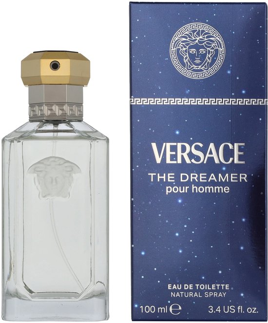 Versace The Dreamer pour homme Eau de Toilette 100 ml, in glazen fles met gouden dop en blauw, sterrenhemel doosje.