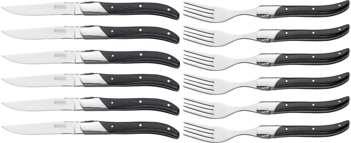 Blackwell Steakbestek Laguiole Zwart 12-delig – Pakkahout – Hoog Snijcomfort