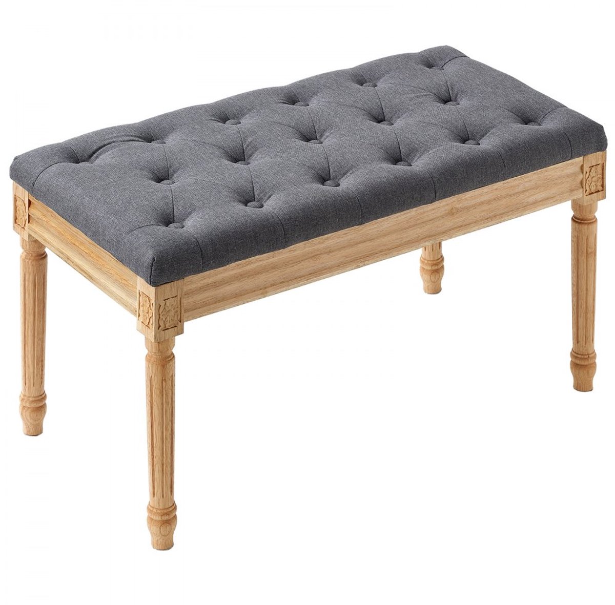 Gestoffeerde kaptafelbank - Zitbank / Halbank - Afmetingen 80 x 40 x 48 cm - Rechthoekig - Poten van rubberhout - Comfortabele zitting - Grijs