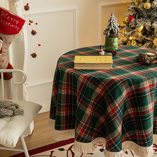 Noël de Noël Qelus à pompons - Noël de Noël - Nappe carrée en Mix de Katoen - Nappe lavable - 140 cm x 300 cm - Décoration de table festive