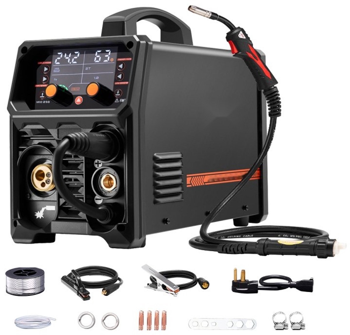 MIG/MAG lasapparaat - 5-in-1 Synergisch IGBT-inverter - 250 A - Puls MIG - Gasloos & Gas - MMA/Elektrode - Lift TIG - LCD-display